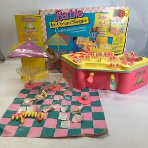 Vintage 1986 Barbie Ice Cream Shoppe Playset Mattel 1653 Incomplete Pieces Repl